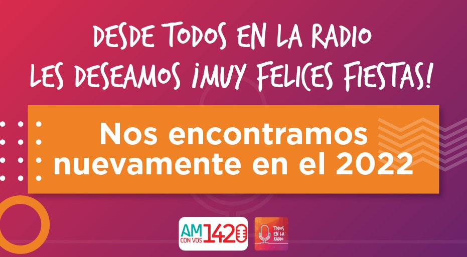 Desde Todos en la Radio queremos desearles muy felices fiestas 🥂✨🎄2⃣0⃣2⃣2⃣
¡Nos reencontramos el próximo año! 🙌