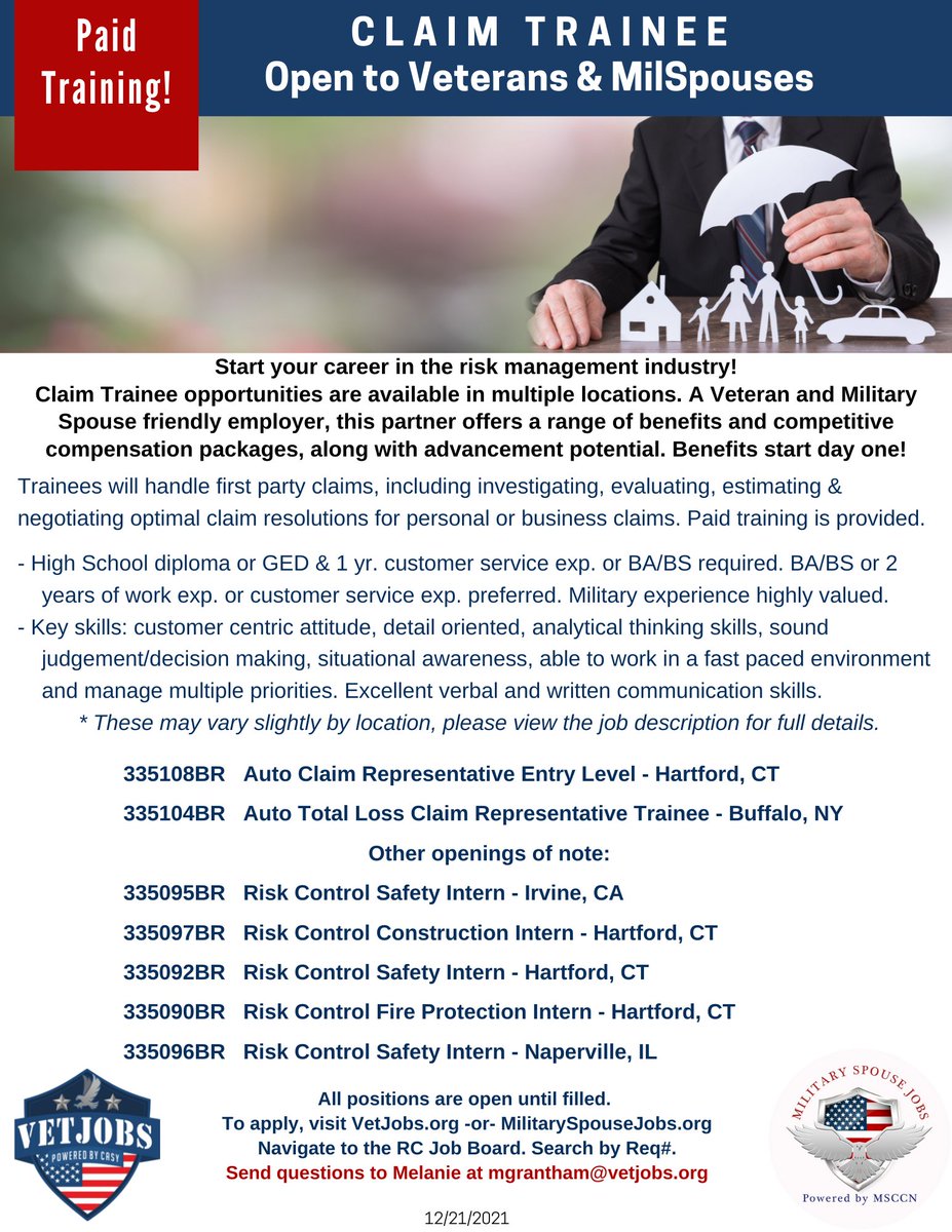Vetjobcasy's tweet photo. Apply now to these opportunities #veterans and #militaryspouses
For more join our group at https://t.co/CqSB0UBfx0
#milspo #army #navy #marines #jobsformilitary #militaryjobs #workfromhome #HappyHolidays #FlexWork #NotTooGoodToBeTrue #remotework https://t.co/xjDIxKJuDv