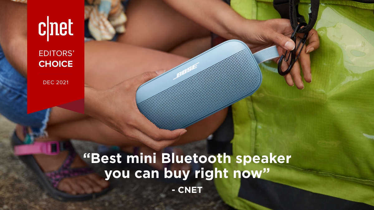 Bose's tweet image. Our #SoundLink Flex portable speaker won @CNET’s Editor’s Choice Award for December 2021. 

"Best mini Bluetooth speaker you can buy right now," according to CNET. #BoseSpeakers 

Read the review here: bose.life/3msE95n
Shop the speaker: bose.life/3JbtINb