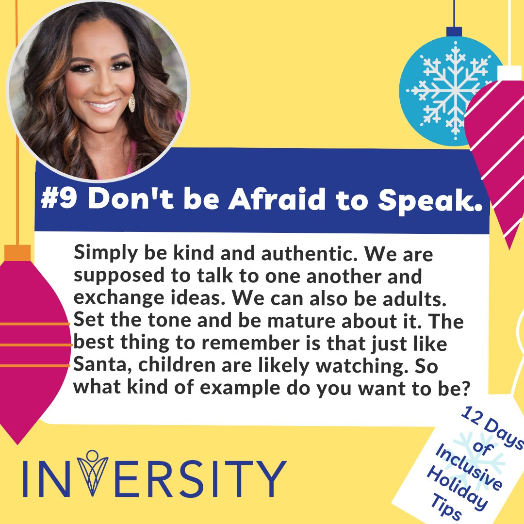 KarithFoster's tweet photo. Best thing to remember is that just like Santa, children are likely watching...So what kind of example do you want to be? This is 1 of 12 tips for an inclusive holiday season. #Inversity #karithFoster #DiversityWithoutDivision #ItsNotHardWorkItsHeartWork #DiversityDoneDifferently https://t.co/8ud7sNwJFp