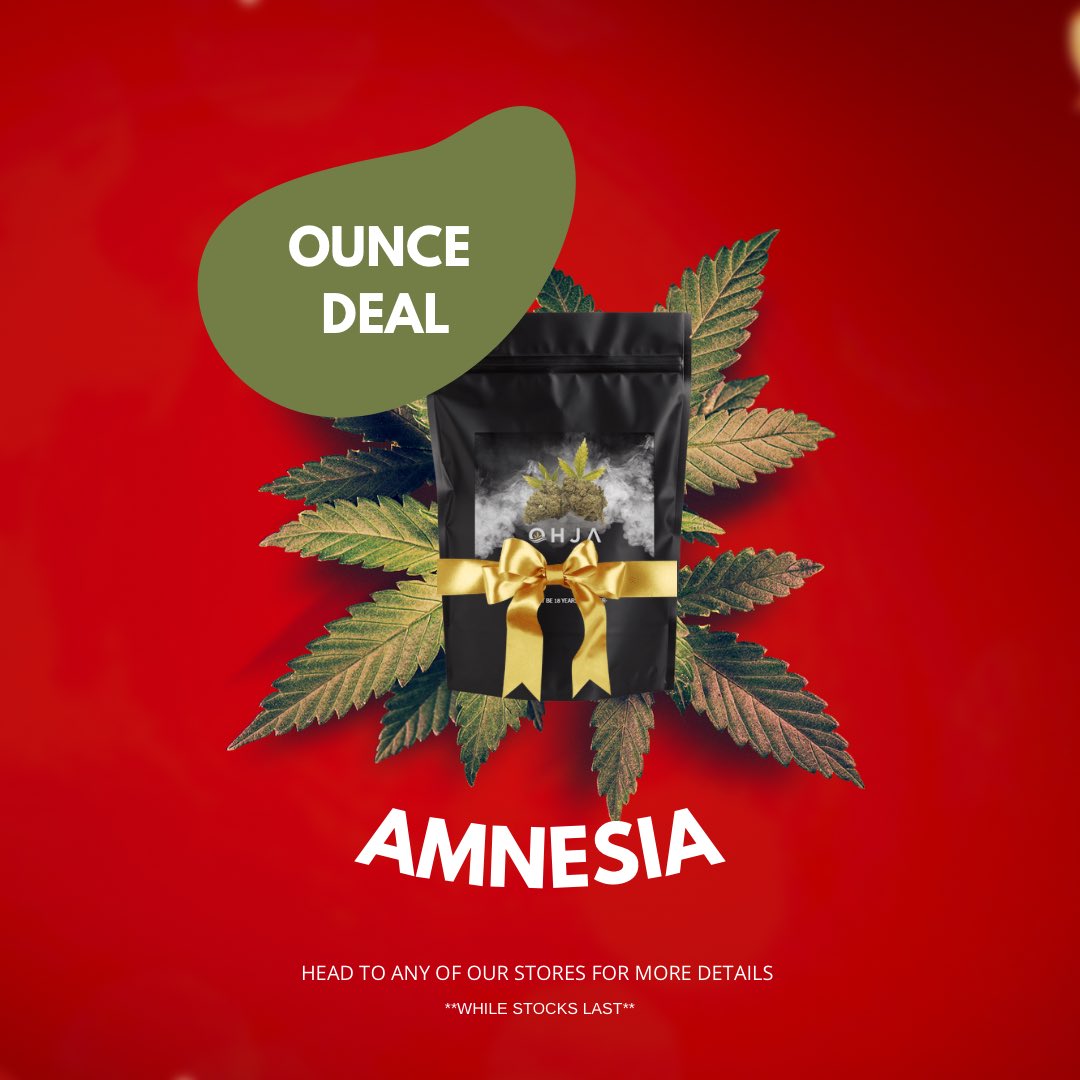 OhJaLife's tweet image. Today’s ounce deal is Amnesia! Head to any of our stores for more information 💚 *while stocks last*