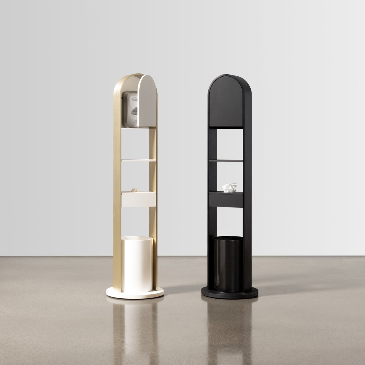 NeoCon_Shows's tweet photo. A popular stop at NeoCon this year, @halconfurniture’s HALO Hand Sanitizer Station won Gold in the #BestofNeoCon2021 Workplace Accessories category. A touchless hand sanitizer, waste bin, and a dispenser for disposable wipes or gloves make up this sleek design. #NeoCon2021 https://t.co/SdQ2R6JdEz
