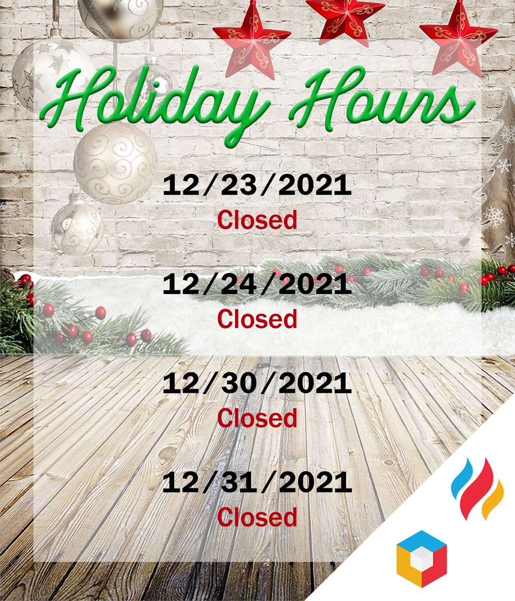 MidAmDisplay's tweet image. Happy Holidays!!! Our offices will be closed December 23rd, 24th, 30th, &amp;amp; 31st. Mid America Display would like to wish everyone a wonderful and safe holiday season. 🎄🎁
#happyholidays #holidayseason #family #winter #holiday #happy #tistheseason #december #happynewyear #holidays