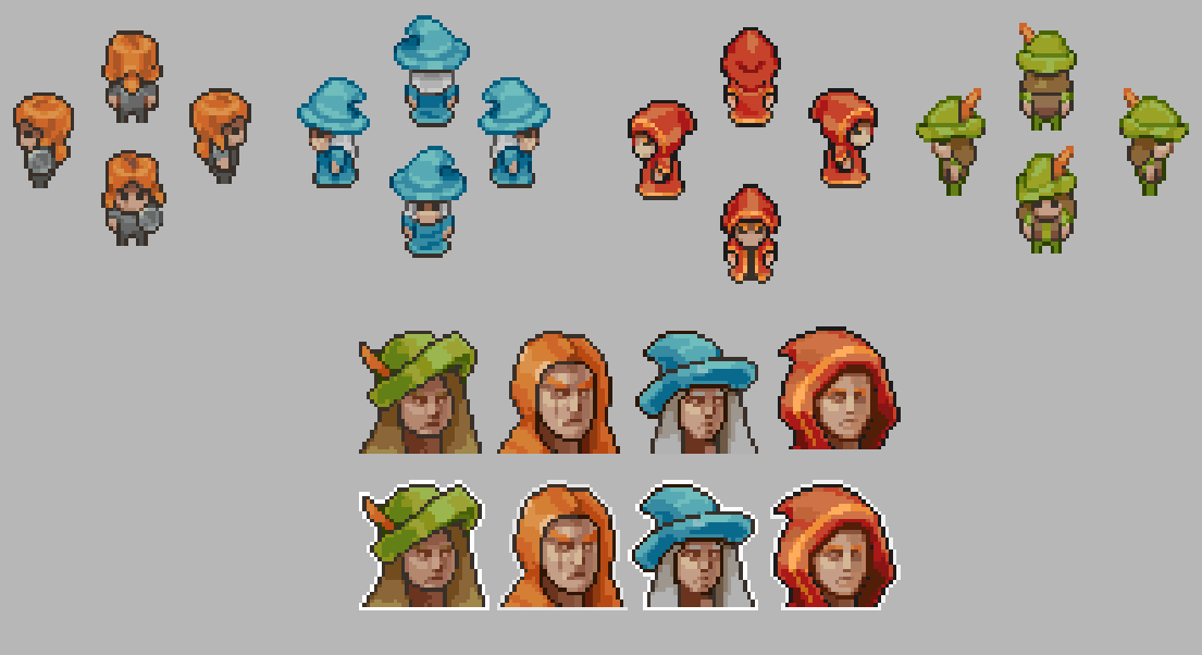 Female versions of the main characters: snodekfeld.itch.io/fantasy-rpg-pi…

#gamedev #pixelart #ドット絵 #pixels #indiedev #gameart #digitalart