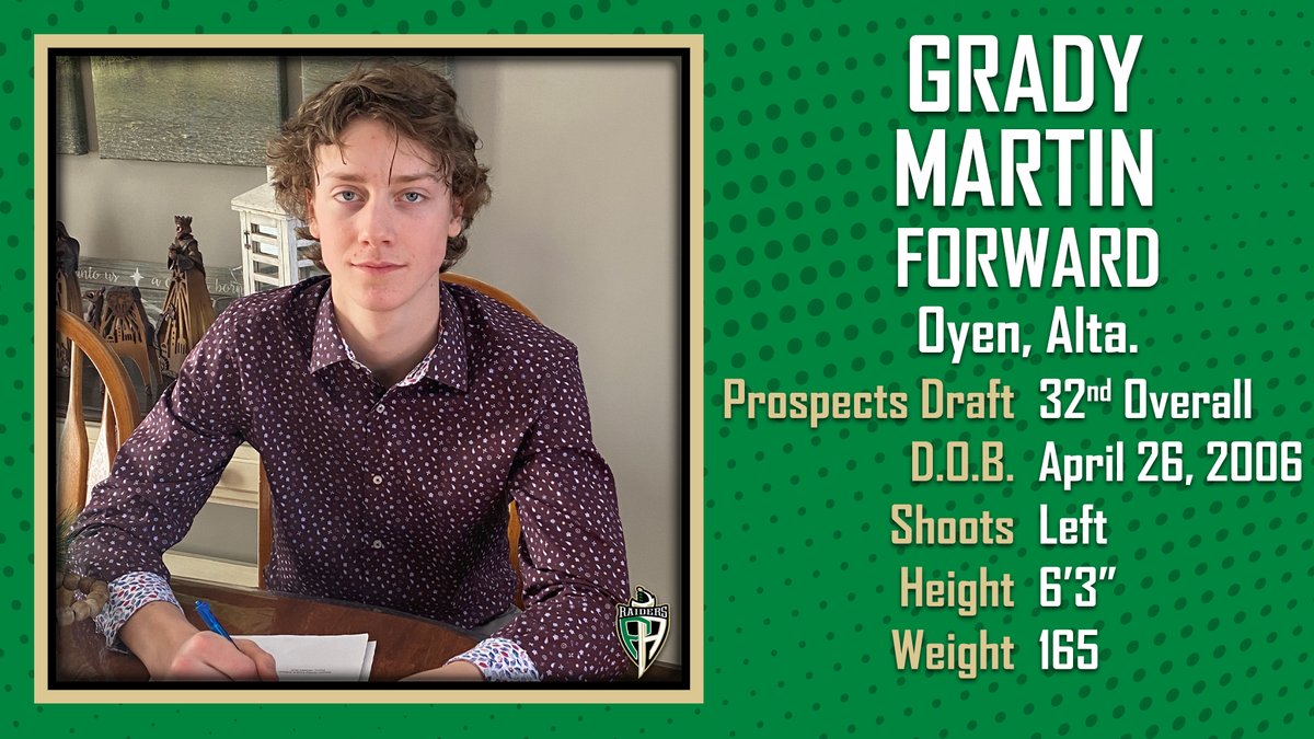 PARaidersHockey's tweet photo. NEWS: The Raiders have signed Grady Martin, the 32nd overall selection in the 2021 WHL Prospects Draft, to a WHL Standard Player Agreement!

📲Get the details on the #CHLApp, or online here: https://t.co/DWsbSjpQJl

#GoRaidersGo https://t.co/e1liRzjkeb