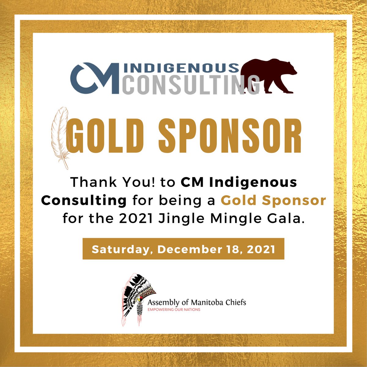 AMCMBChiefs's tweet photo. The Assembly of Manitoba Chiefs would like to thank the Gold Sponsors of the 2021 Jingle Mingle Gala. We appreciate your extraordinary commitment and contributions to this fundraising event. @AonCanada #BoomDoneNext #CMIndigenousConsulting @FNHSSM #JingleMingle2021 #FirstNations https://t.co/rjz5ZELwkV