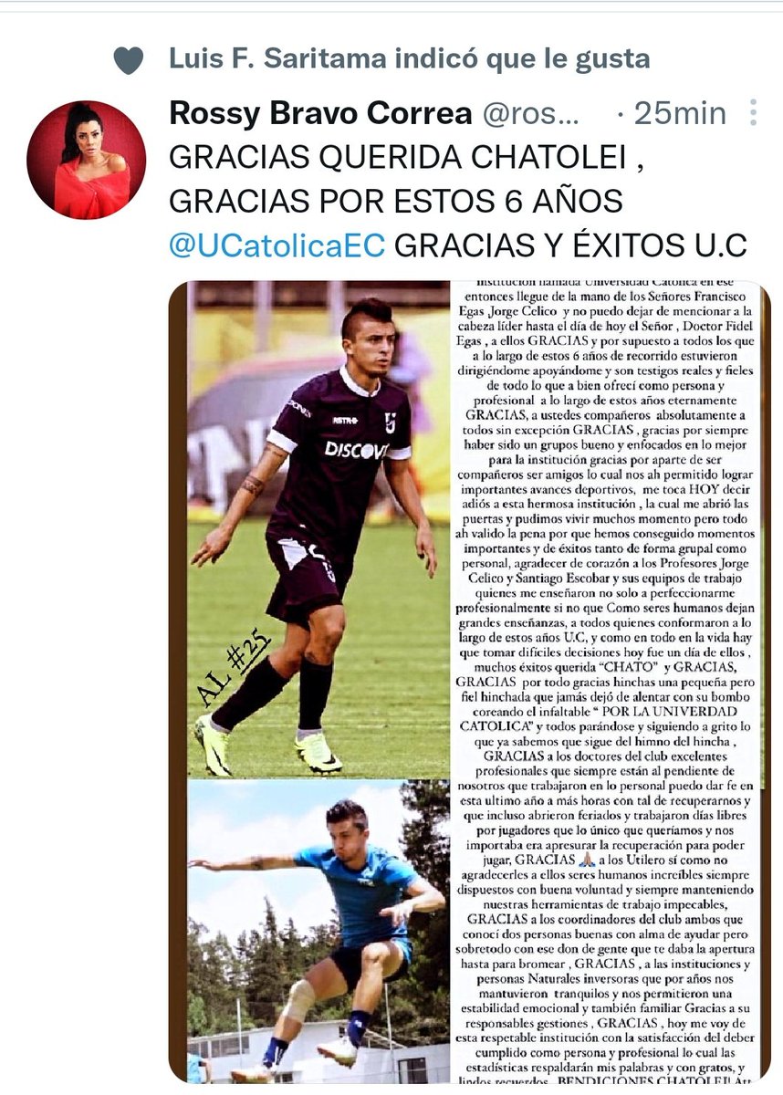 mmgutierrezf's tweet photo. Juguemos un poco: si hoy se despide el #PolloLopez de la @UCatolicaEC, su esposa lo hace público y el director deportivo del #DCuenca le da su me gusta (♥️) será que se abre una ventanita para su regreso?
@MemesCuenquita @CronicaRojaCR @Juanpapro @segarra_juan @LaTrinqa https://t.co/jL2i3947AD