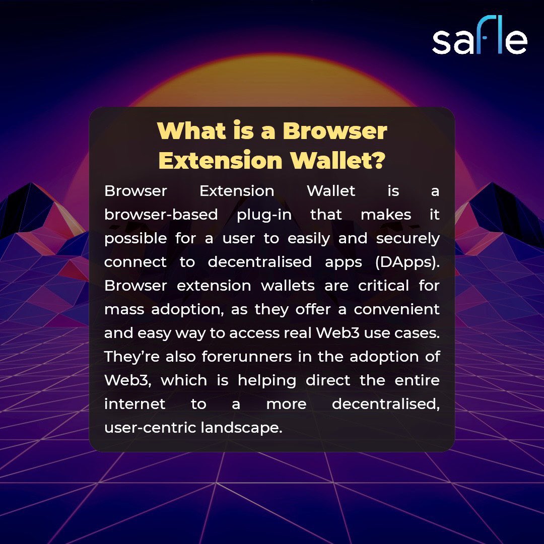 GetSafle's tweet photo. What is a browser extension wallet? #wednesdaywisdom 👀 #hint #Safle https://t.co/du6GxxHvXO