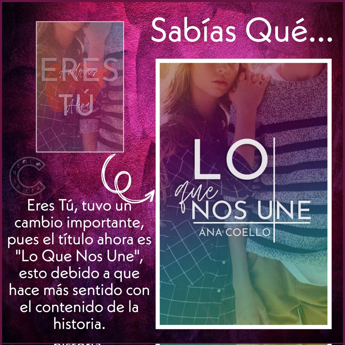 CoemasCF's tweet photo. Coemas!!

Recuerden que #LoQueNosUne  (LQNU) anteriormente #EresTú, es la historia que @AnaCoello_ esta compartiendo por #Wattpad, todos los miércoles,  ya la agregaron a su biblioteca? 📲🐺🐰

https://t.co/lNcq431Yuq

Esta historia también cuenta con página de Facebook. https://t.co/6RfCBgErtM