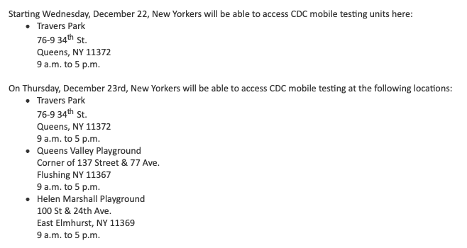 mayakauf's tweet image. JUST IN: Here are the locations of a few new @CDCgov  mobile testing units opening in New York starting today and tomorrow, all in Queens. More are opening next week.

By next week, the CDC units will be able to collectively offer 25,000 PCR tests weekly, per @NYCHealthSystem.