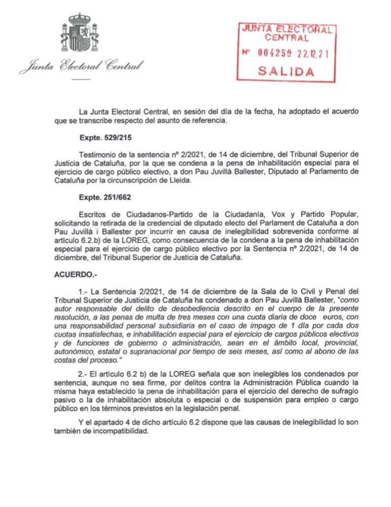 carrizosacarlos's tweet image. Borràs tiene diez días para aceptar cómo funciona la separación de poderes en un Estado democrático y cumplir la sentencia de inhabilitación de Juvillà. Así lo dice la JEC ante el escrito de Cs.

Si no lo hace, estará actuando en contra de la democracia y nos encontrará enfrente.