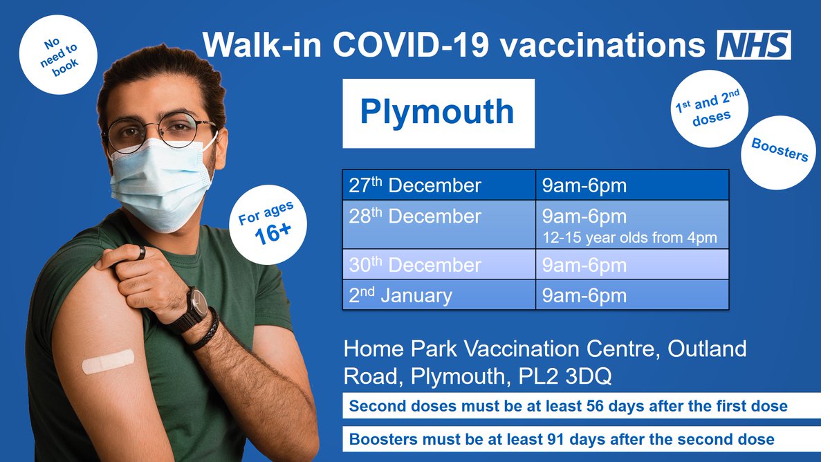 There are plenty of opportunities to get your COVID-19 booster vaccine in #Plymouth 💉
 See the graphic for the full details <a href="/plymouthcc/">Plymouth City Council</a> <a href="/UHP_NHS/">University Hospitals Plymouth NHS Trust</a> @only1argyle <a href="/livewellsw/">Livewell Southwest</a>