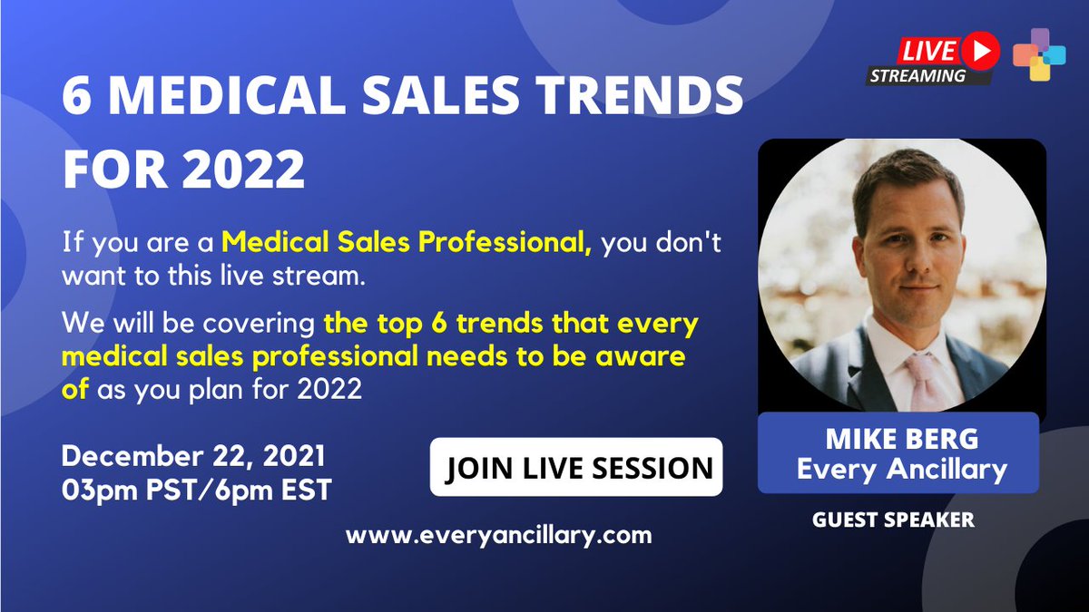 Click lnkd.in/g6gAnXgg to join live stream meeting.
Set your reminder!

We look forward to seeing you on the webinar!

The Every Ancillary Team

#medicalsalesprofessionals #medicalsalesrep #medicalsalestrend