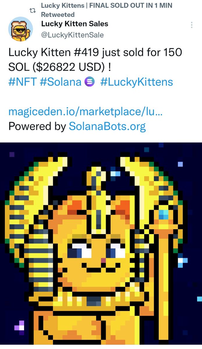 cooper_solana's tweet photo. @nftsonsolana @luckykittensnft!!!

We are a Hong Kong based NFT project that has vast marketing plans to achieve a global household name. We've got digital billboards, business partnerships, and future live events!!

Hope you'll consider sweeping our floors! Haha https://t.co/3pUacnAK9e
