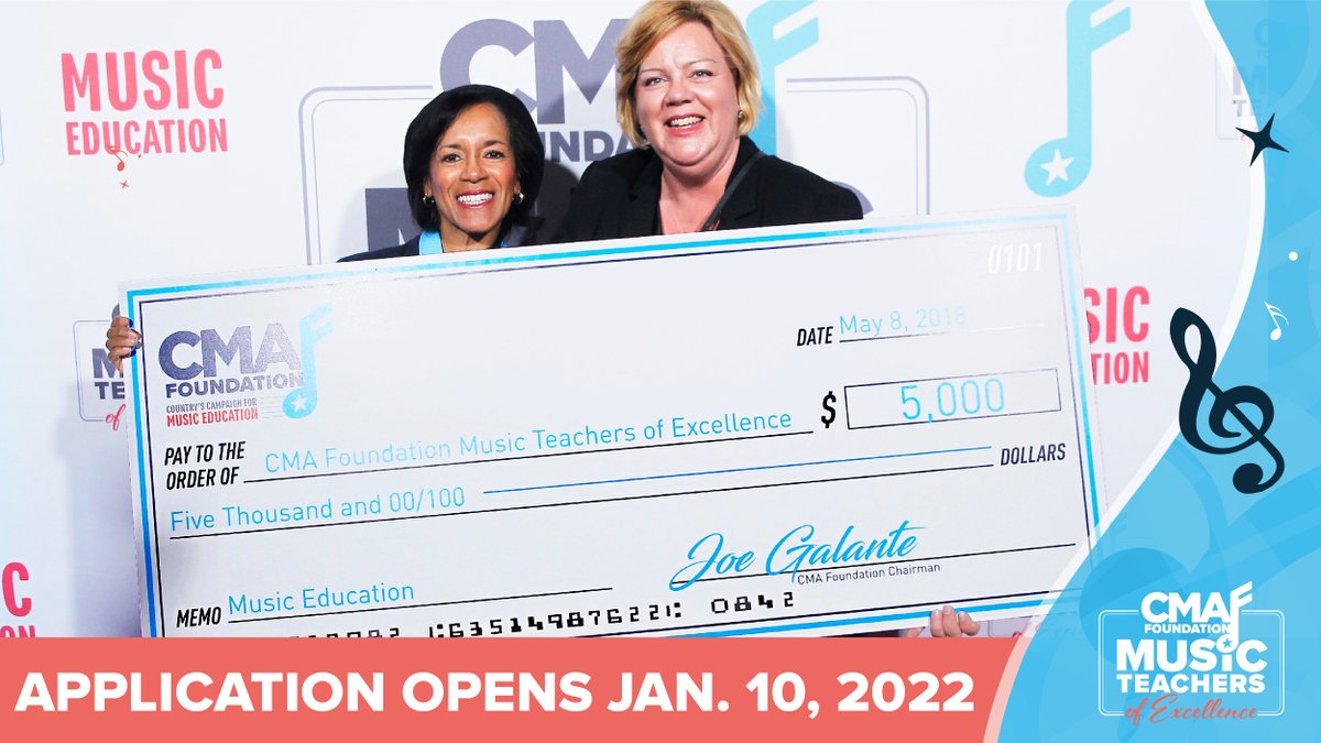 cmafoundation's tweet photo. Are you a K-12 public school music teacher with at least 4 years' experience? Want $5,000 and a star-studded night of celebrating in Nashville, Tennessee? Apply for #MTOE at https://t.co/gNvIWFGGri in January! #itstartswithME https://t.co/nrKaWfe9ng