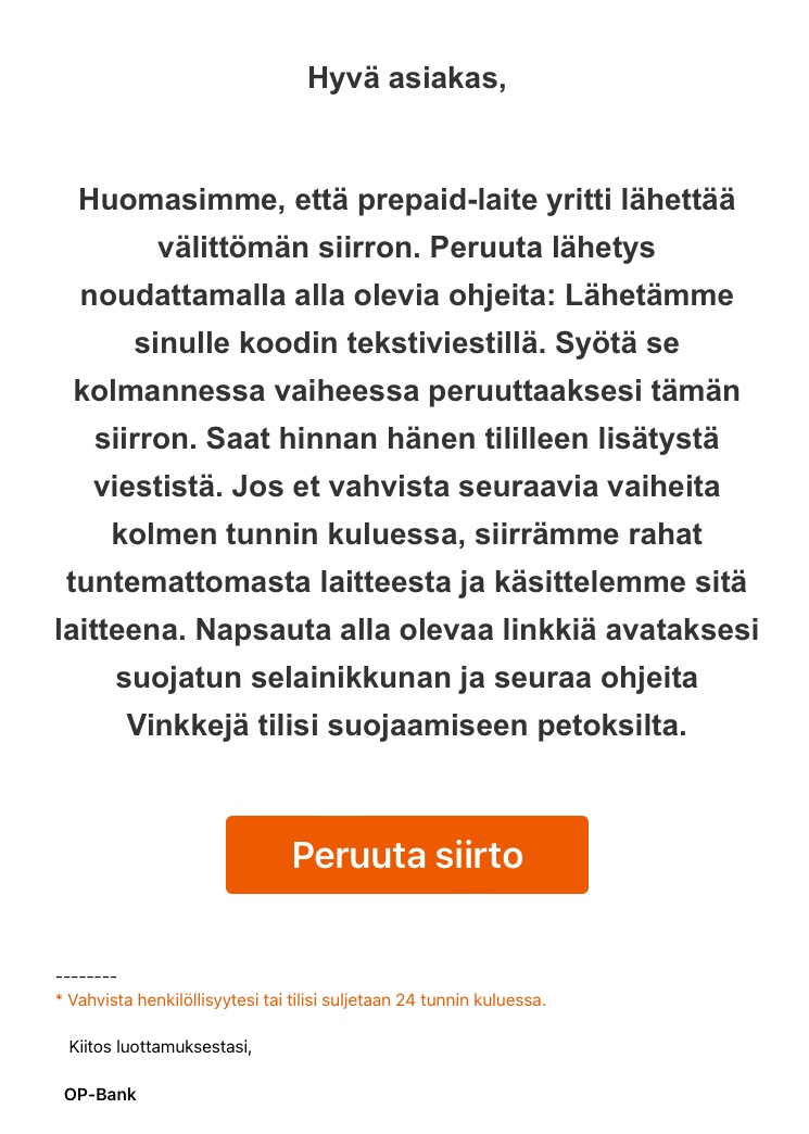 NannaPolonen's tweet photo. Moi @OP_Ryhma ! Olette varmasti tietoisia jo tästä? Hyvä muistaa kaikkien, ettei pankit lähesty näin koskaan. Tässä koko tarina on jo yksi iso arvoitus lukijalle 🙄 Aikamoista taas. #eiklikkailla https://t.co/W2Dt732Phz