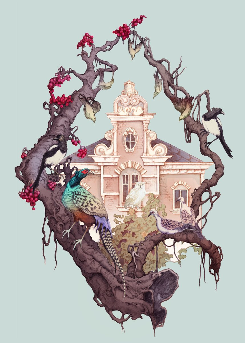 zhangahstudio's tweet photo. If the owl had not asked the birds why they could not free themselves from the branches, he too would have fallen prey to the fowler. 

Birdlime (Pencil &amp; Digital)

#illustration #artwork #birds #imagination #fable https://t.co/6HYaZt72FP