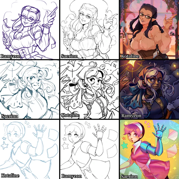 Long overdue switcharound OC art meme between my fellow nuggies!! 
Starring @kotalinejones 's Sincerity, @ramyeonguksu "s Bella and my girl Ersi! We started our own sketches and passed the lineart and coloring to each other! 