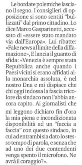 25aprileVenezia's tweet photo. Guanto di sfida a chi si è creato un partito chiamandolo #CoraggioItalia ma su Twitter ha bannato mezza città per sottrarsi ad ogni #confronto sgradito. Nuova Venezia oggi. https://t.co/TASpefZ1zU