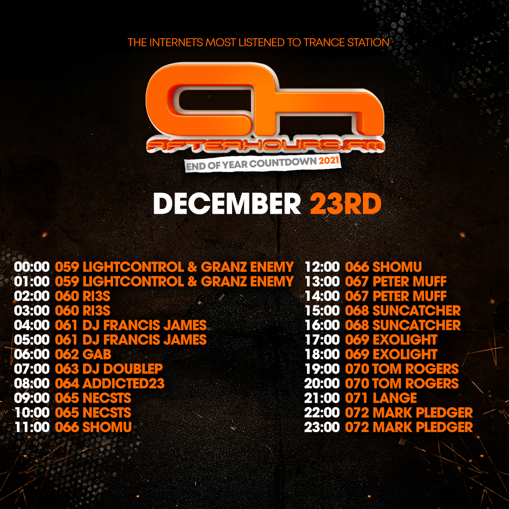 AfterhoursFM's tweet photo. Day 5 #EOYC coming up ... @djlange @rogerst77 @markpledger @Exolightmusic @suncatchermusic @DJFrancisJames1 @necsts @djlightcontrol +++ via https://t.co/EdKIqCK9nN https://t.co/mMnBdewuqr