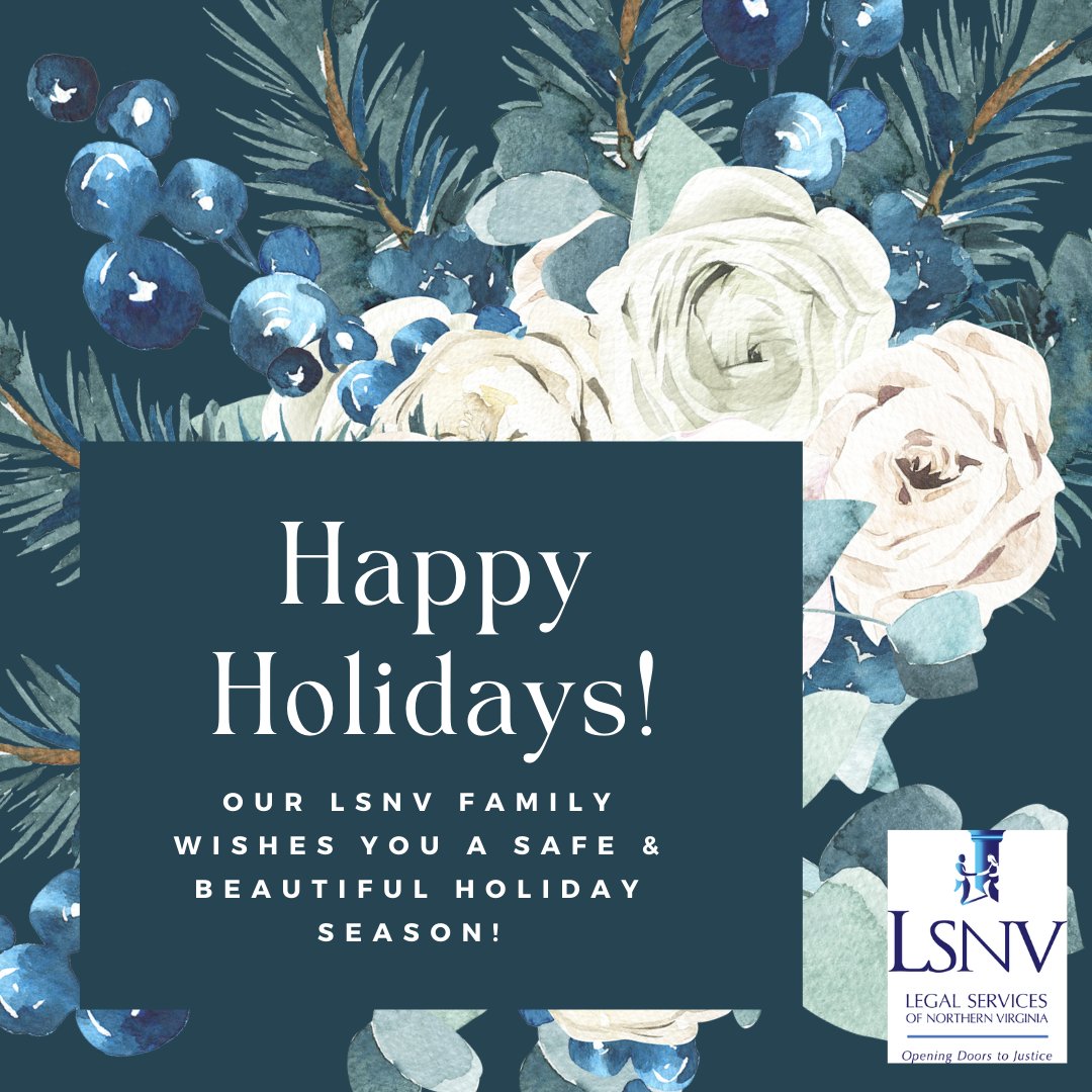 law_lsnv's tweet photo. We hope you and yours have a truly wonderful holiday season! LSNV offices will be closed tomorrow and Friday, December 23rd and December 24th. #happyholidays #lsnv #legalaid #openingdoorstojustice https://t.co/pWXZiFuJ0a