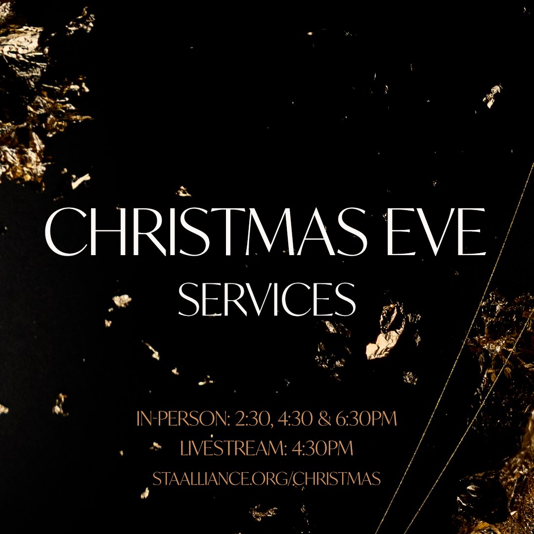 StAAllianceCh's tweet photo. Christmas Eve is two days away! Join us in-person or online for our Christmas Eve services!
In-Person: 2:30, 4:30 & 6:30pm (Registration requested)
Livestream: 4:30pm (Pre-Show @ 4:00pm)
https://t.co/V6fn1nKhyT, Facebook & YouTube
#christmaseve #staac #staactv https://t.co/i5Ih6IimPx