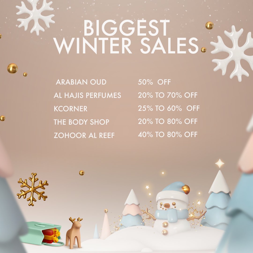 حان وقت التسوق! هل أنتم مستعدون للتسوق مع أكبر تنزيلات موسم الشتاء من 23 إلى 31 ديسمبر؟ تابعونا لمزيد من التفاصيل قريباً!
#أسعد_اللحظات #لحظات_معاً
