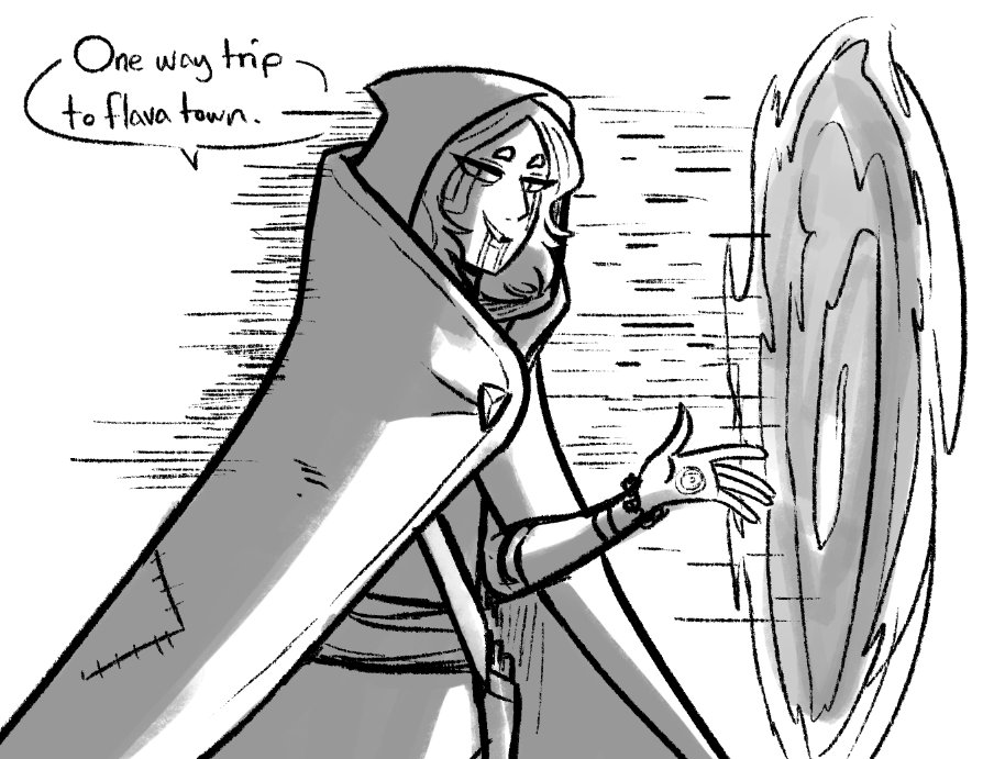 Working on another Arknights OC. She's a road runner granny who can use portals to make quick getaways after stealing people's twizzlers. 