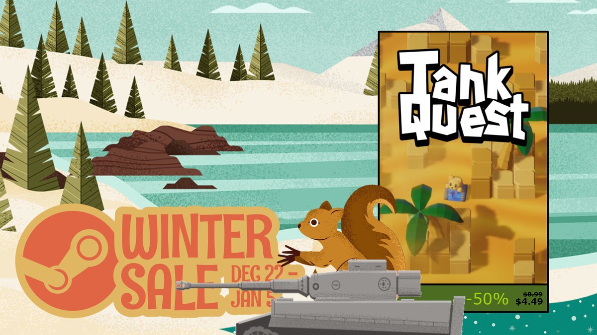 TankQuest's tweet photo. Steam gave me a premade winter sale graphic to help promote my game, but I thought it needed a small change! :P

(Also Tank Quest is 50% off right now! https://t.co/rUQO9p08jL) https://t.co/T4NcHIrnAf