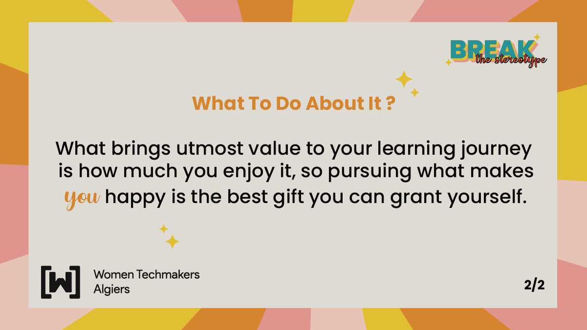 Some may believe that STEM constitute of fields that are thought nerdy and uninteresting for women.😔

Thus we must engage everyone in STEM to imagine and create 💡 the solutions that will make our world safer, healthier, and happier🤩

#gdg #wtm #dev #Stereotype #WomenInSTEM
