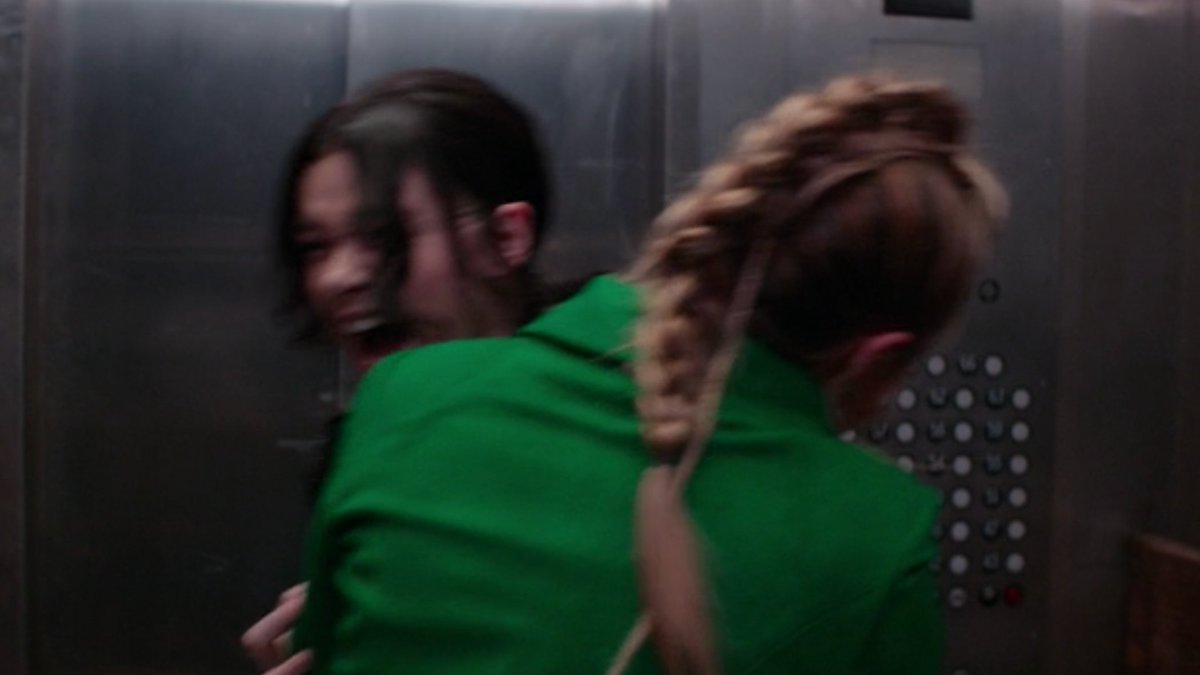 noradominick's tweet photo. the bloopers of florence pugh and hailee steinfeld laughing while filming the #hawkeye elevator scene bring me such joy. look at these besties https://t.co/LyqSvKxPKX
