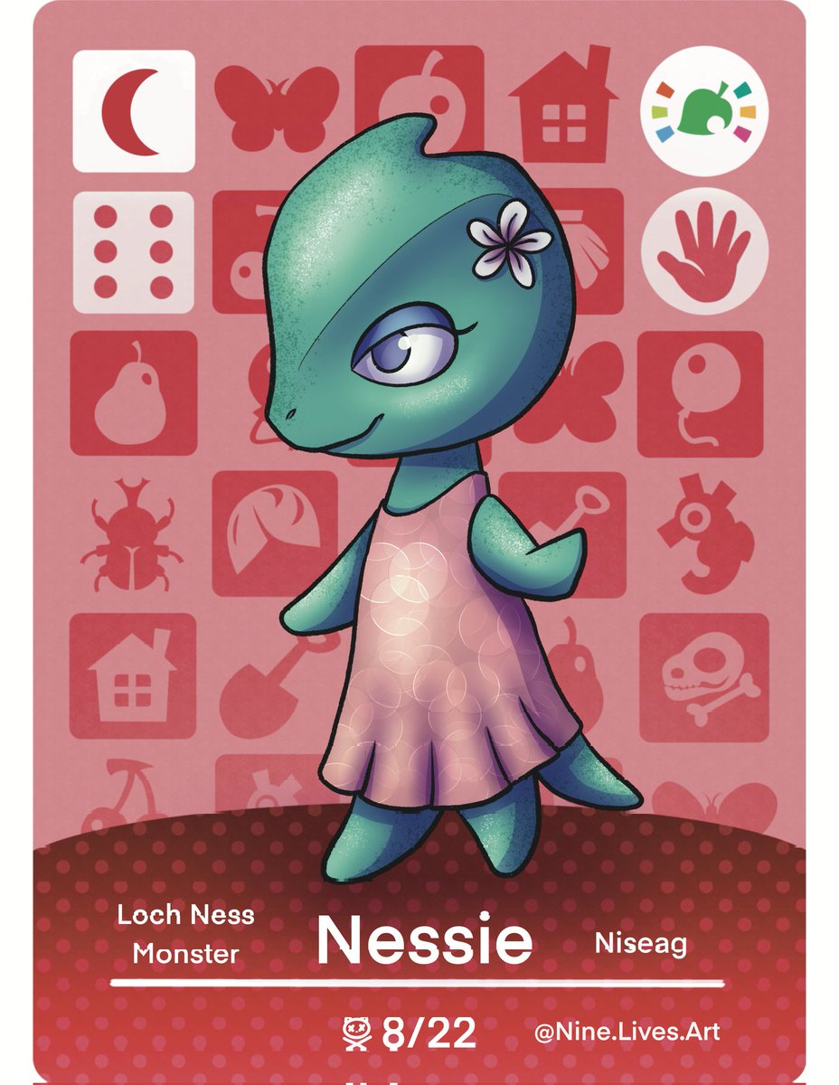 NineLivesArtist's tweet photo. Nessie's turn. Card template by animalcrossingqrdesigns on tumblr. #animalcrossing #cryptid #lochnessmonster https://t.co/spWNvGyFgd