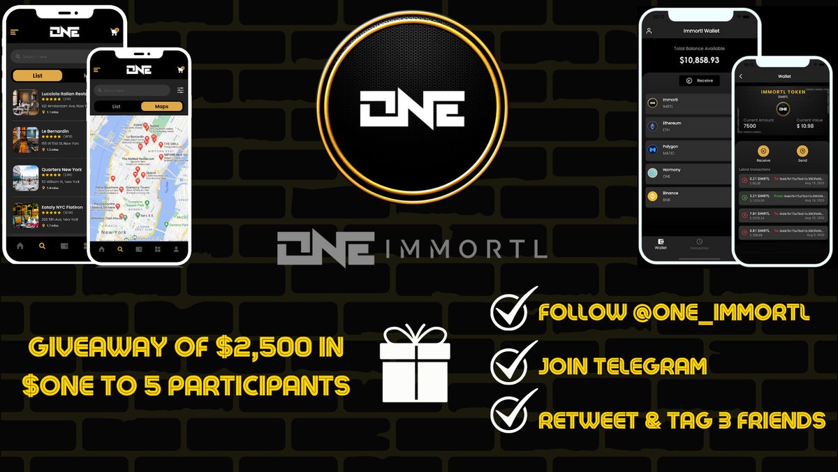 one_immortl's tweet photo. LIVE: https://t.co/rdGvCL97Cq

📢With the #IMRTL #IDO live on @ArtemisProtoco1 until Dec. 23rd 6PM UTC, we are offering a #crypto #giveaway of:

$2,500 in $ONE to 5 participants🎁

Rules:
1⃣Follow @one_immortl
2⃣Join Telegram https://t.co/3Xt4PCs6zo
3⃣RT &amp; Tag 3 friends https://t.co/bZrQuF7I3r