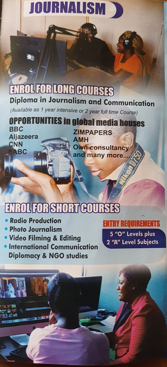 CcosaZimbabwe's tweet photo. With over 40 years of journalism training experience, we pride ourselves of being a leader in the game. Enrol with us this January for an exciting learning experience. We are @CcosaZ https://t.co/AsQWHVjhQz