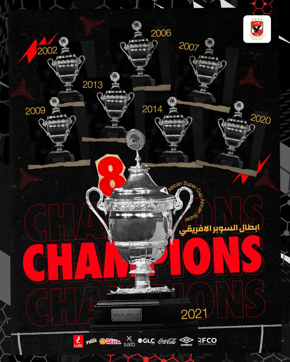 AlAhly's tweet photo. فريقنا بطل للسوبر الافريقي للمرة الثامنة 🏆🏆🏆🏆🏆🏆🏆🏆 https://t.co/YW8pheCSNz