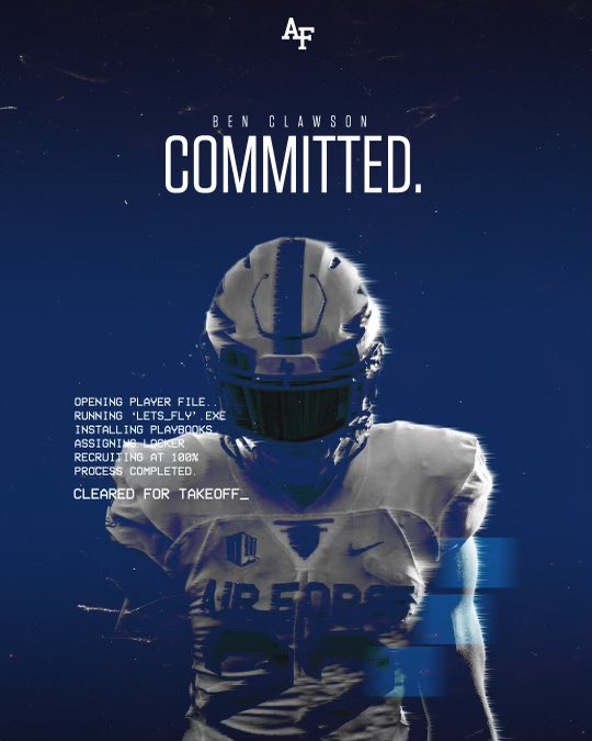 bclawson33's tweet photo. I am super excited to announce my commitment to play football at the Air Force Academy! I want to thank my family, coaches, friends, and teammates for their support. I can’t wait to get to work!⚡️@CoachAlexMeans @CoachTCalhoun @AF_Football https://t.co/ELxO3ekCFc