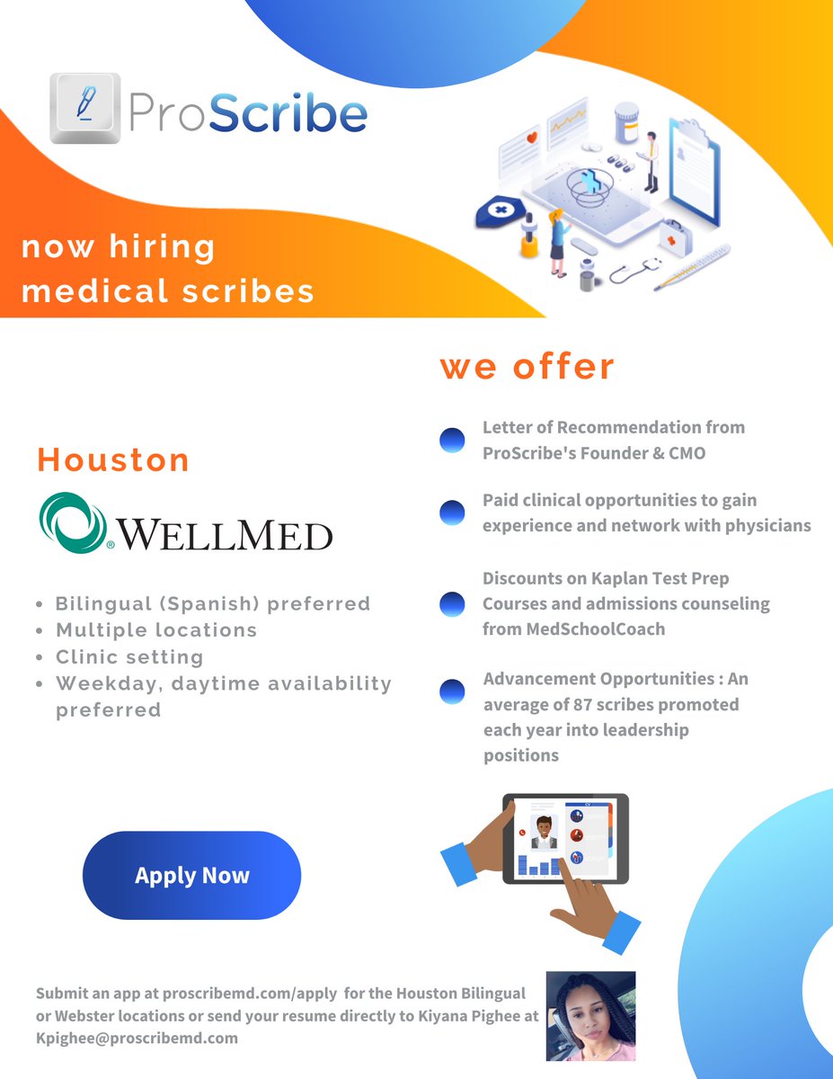 ProScribeMD's tweet image. Hi Everyone!!!! We have exciting news we are currently hiring in Houston, TX. If you are interested or know anyone who would be please send us a message! #medicine #scribe #proscribe