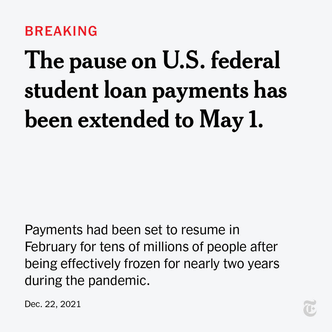nytimes's tweet photo. Under Democratic pressure, the White House extended a pause on student loan payments by 90 days. President Biden has resisted delivering on a campaign promise to wipe $10,000 per person and been reluctant to use executive action on sweeping forgiveness. https://t.co/jub3ae4P6c https://t.co/0OL2zl5gNY