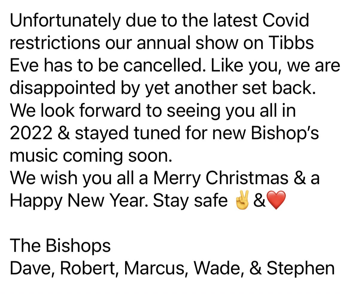 Very disappointed by this latest Covid restriction set back. We have to cancel our annual Tibb’s Eve show <a href="/oreillys_pub/">O'Reilly's Pub</a>. @DestinationSJ <a href="/TCAR_GovNL/">Tourism, Culture, Arts and Recreation</a>