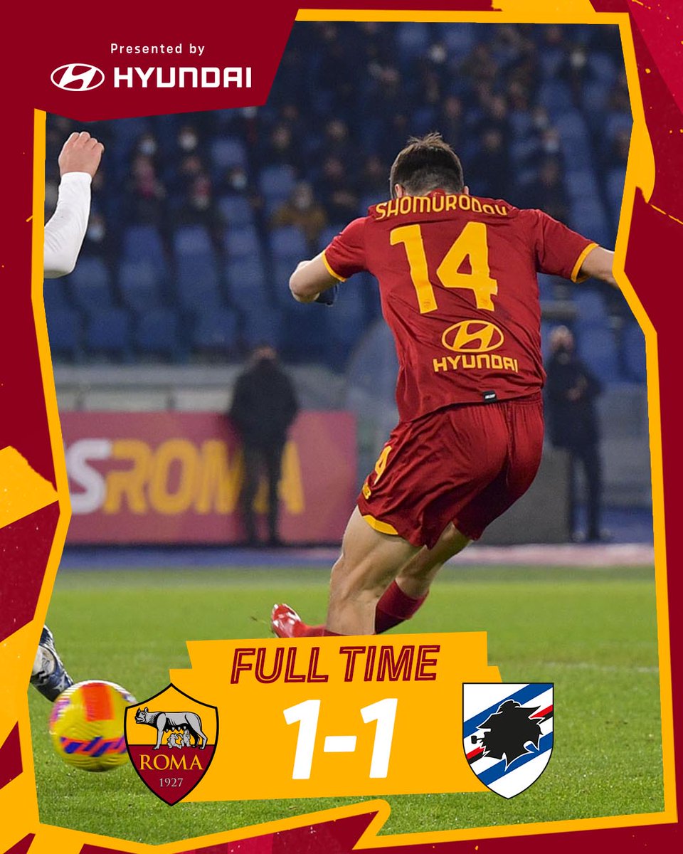 Full-time at the Olimpico.

Pegged back in the end - Eldor Shomurodov's strike is cancelled out by Manolo Gabbiadini's tap-in.

#ASRoma #RomaSamp