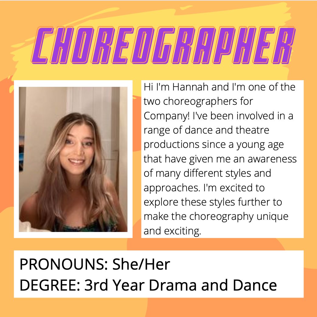 companymts_'s tweet photo. MEET THE CREW 🌟 introducing the first of our two wonderful choreographers Hannah Butcher! #mtscompany #londontheatre #companymusical https://t.co/Lvou3k1cf0