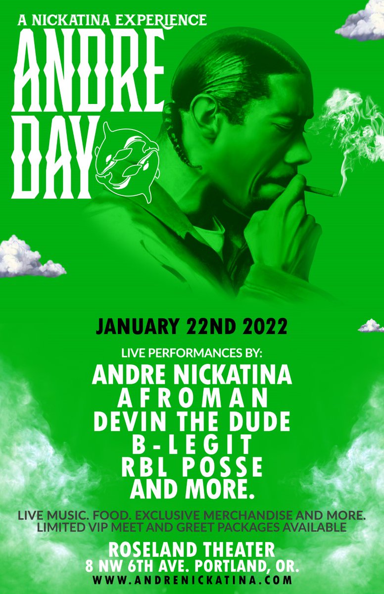 roselandpdx's tweet photo. 🚨Fans of Bay Area &amp; classic hip-hop: ICYMI @andrenickatina hosts #AndreDay right here on 1/22🚨

Ft. performances from the man himself, as well as @ogafroman, @devindude420, @blegit72, @RBLPosse, &amp; more, this is the ultimate Killa Whale experience!

🎫: https://t.co/KKTaHhCyrX https://t.co/FWyU2hf5BD