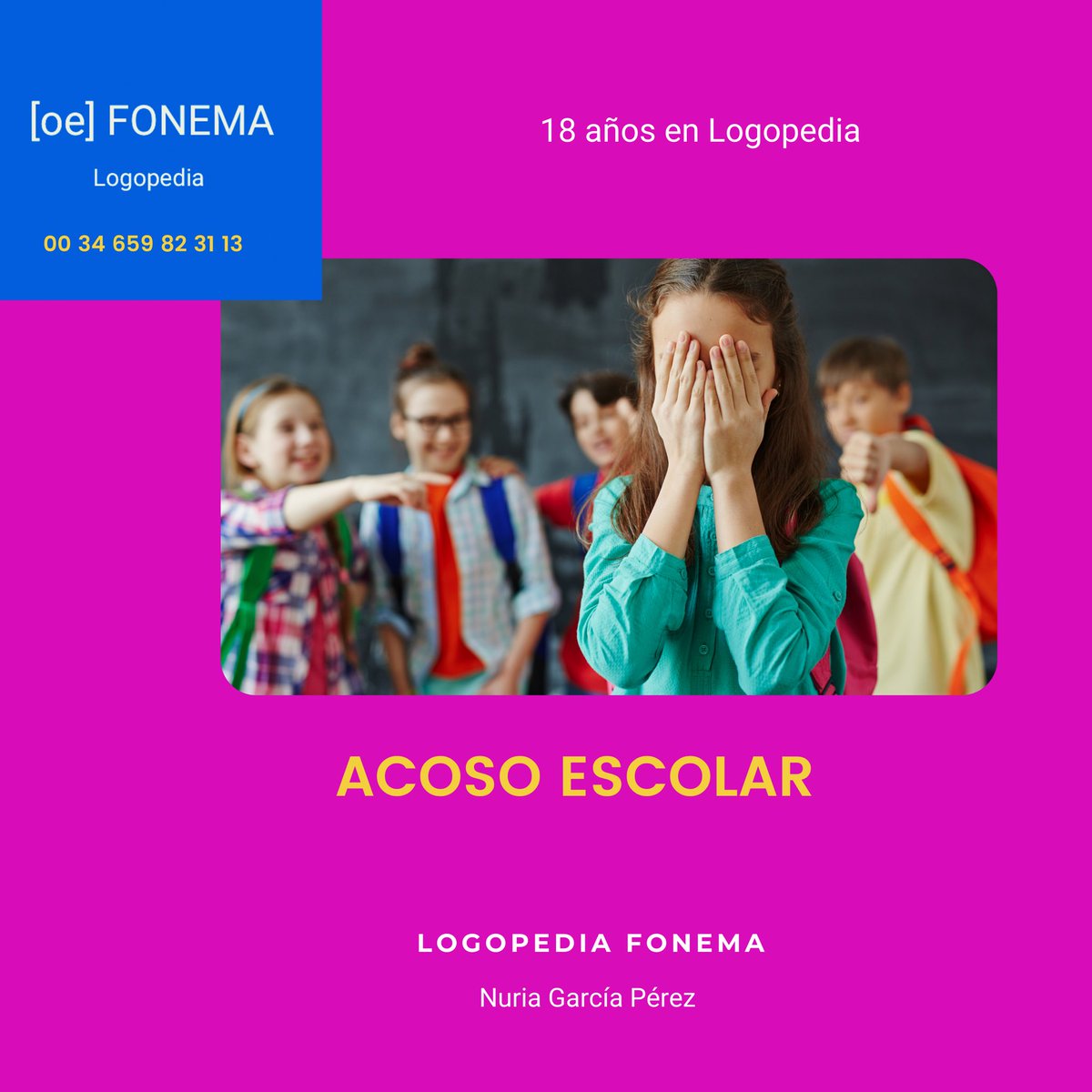 FonemaLogopedia's tweet photo. 🅽🅾︎ ᴀʟ 🅰︎🅲🅾︎🆂🅾︎ 𝗲𝘀𝗰𝗼𝗹𝗮𝗿

En nuestro centro de ᒪOᘜOᑭᗴᗪIᗩ ᑭᔕIᑕOᑭᗴᗪᗩᘜOᘜIᗩ contamos con expertos
💓659823113
https://t.co/l6WrGxemuR
#acosoescolar #colegio #logopedia https://t.co/ewB4ChTAVv