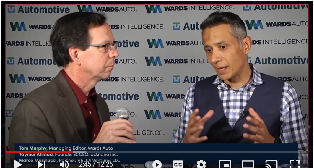 WardsAuto's tweet photo. Hella Ventures Invests in actnano | Actnano CEO Taymur Ahmad discusses a new round of funding from investors including Hella Ventures. Joining conversation at Automotive Tech Week are Marco Marinucci of Hella Ventures and WardsAuto's Tom Murphy. https://t.co/TOyW188chb @actnano https://t.co/rGh6jxftqJ
