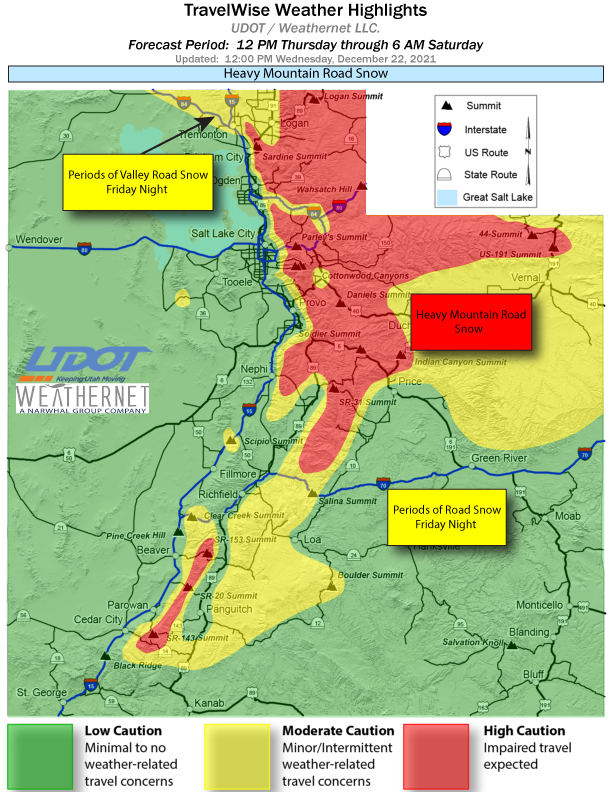 UDOTTRAFFIC's tweet photo. Road Weather Alert: Heavy mountain road snow expected across northern and central Utah mountain routes 12 PM Thursday - 6 AM Sat. For more information visit: https://t.co/4P1gO1U0Gg
#utwx #utsnow https://t.co/J2OjbSGezQ