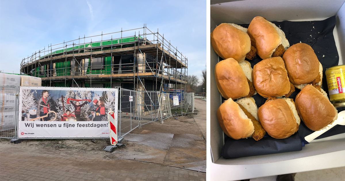 De bouw van 36 gasloze en duurzame appartementen voor <a href="/GGZFriesland/">GGZ Friesland</a> in Franeker gaat voorspoedig! Vandaag werden de bouwlieden beloond met een broodje kroket voor het bereiken van het hoogste punt. Toppers! Meer nieuws: sowo.kr/rxwmWtDx