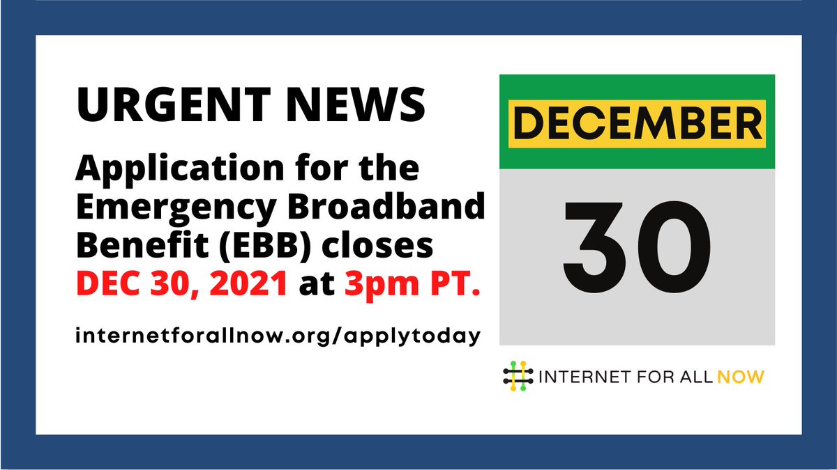 net4allnow's tweet image. UPDATE #EBB enroll deadline - It's important to enroll before Dec 30, 2021 at 3PM PT to take advantage of the maximum $50 discount for two extra months before it drops to $30 for those enrolling as of Jan 2022 #Internet #affordableinternet
