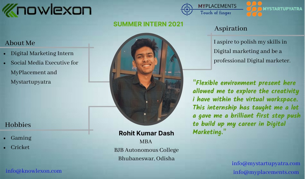 knowlexon's tweet photo. Mantavya - Interns Speak
The tighter the bond, the more we grow. Knowlexon is a trustworthy bond that grasps us all together, presenting you - Mr. Rohit Kumar Dash
BJB Autonomous College, Bhubaneswar

#knowlexon #mystartupyatra #myplacement #internshipexperience #Stories https://t.co/TwxNfdFcBr