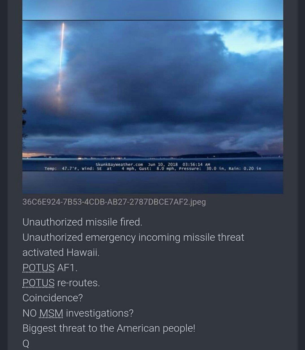 justthinkit's tweet photo. #Q1746
...
HAVE YOU EVER WITNESSED UNAUTH MISSILES FIRED? PHOTO EVIDENCE YET DISMISSED????
...
--> #Q2350 https://t.co/vNcIFKu2s0