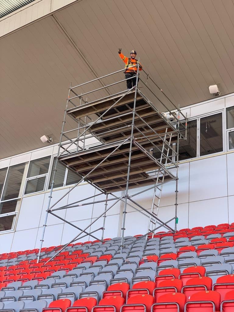 DonFryScaffold's tweet photo. Work hard, play hard! Check out this access scaffold built around this seating 🤩
#AccessScaffold #safety #CoolThingsWeDo #dfs #Construction https://t.co/vFKO2ZnWwP